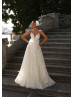 Ivory Embroidered Organza V Back Chic Wedding Dress With Detachable Bow